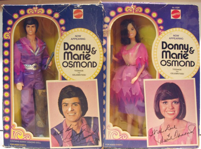 Donny & Marie Osmand w/ boxes © 1976 Mattel 9767 & 9768